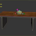 Wooden Dining Table Decorated With Pumpkin Small Fruits And Leaves