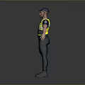 Game Movie Character In Blue Cap Yellow Reflective Vest Dark Blue Uniform And Gray Backdrop