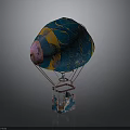 Vibrant Blue Yellow Pink Hot Air Balloon With Decorative Patterns And Red Basket