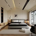 Modern Minimalist Bedroom With Double Bed Large Window Area Rug Nightstands And Table Lamps