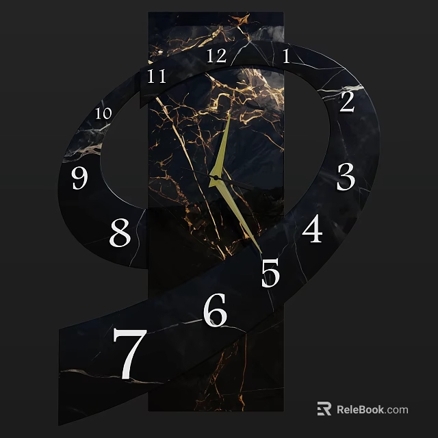 Elegant Modern Marble Spiral Clock with Curved Design Golden Hands and Black Numerals 3d model 