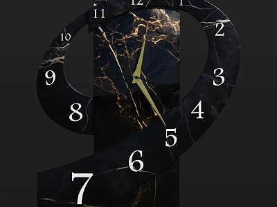 Elegant Modern Marble Spiral Clock with Curved Design Golden Hands and Black Numerals 3d model