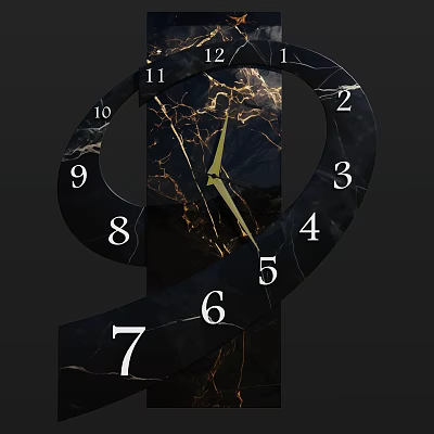 Elegant Modern Marble Spiral Clock with Curved Design Golden Hands and Black Numerals 3d model