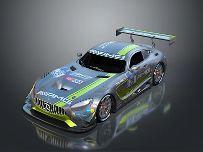 Mercedes BRABUS Racing Car with Green Stripes Rear Wing and Racing Numbers 3d model