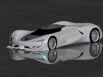 White Streamlined Modern Concept Sports Car With Sleek Design And Shiny Wheels 3d model