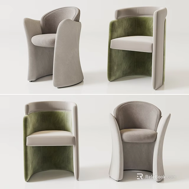 Modern Leisure Chairs With Curved Backrest Gray Green Velvet Upholstery Shown In Multiple Angles 3d model 