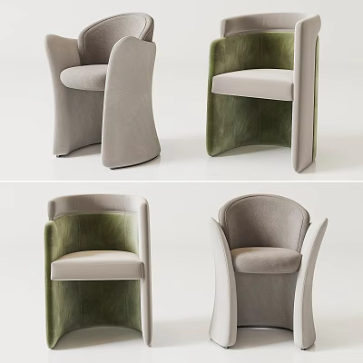 Modern Leisure Chairs With Curved Backrest Gray Green Velvet Upholstery Shown In Multiple Angles 3d model