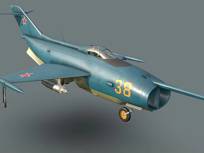 Blue Fighter Jet with Number 38 on Fuselage and Red Star on Wings 3d model