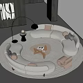 Curved Sofa Coffee Table Combination Special-shaped Sofa Multi-person Sofa Casual Sofa Glass Coffee Table 3d model