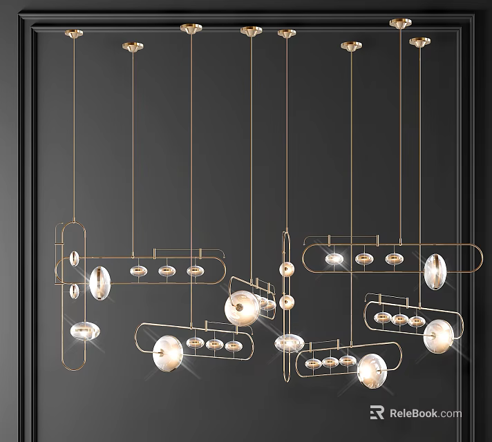 Modern Geometric Chandeliers With Gold Metal Frames And Glass Balls For Interior Design 3d model 