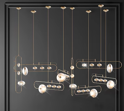 Modern Geometric Chandeliers With Gold Metal Frames And Glass Balls For Interior Design 3d model