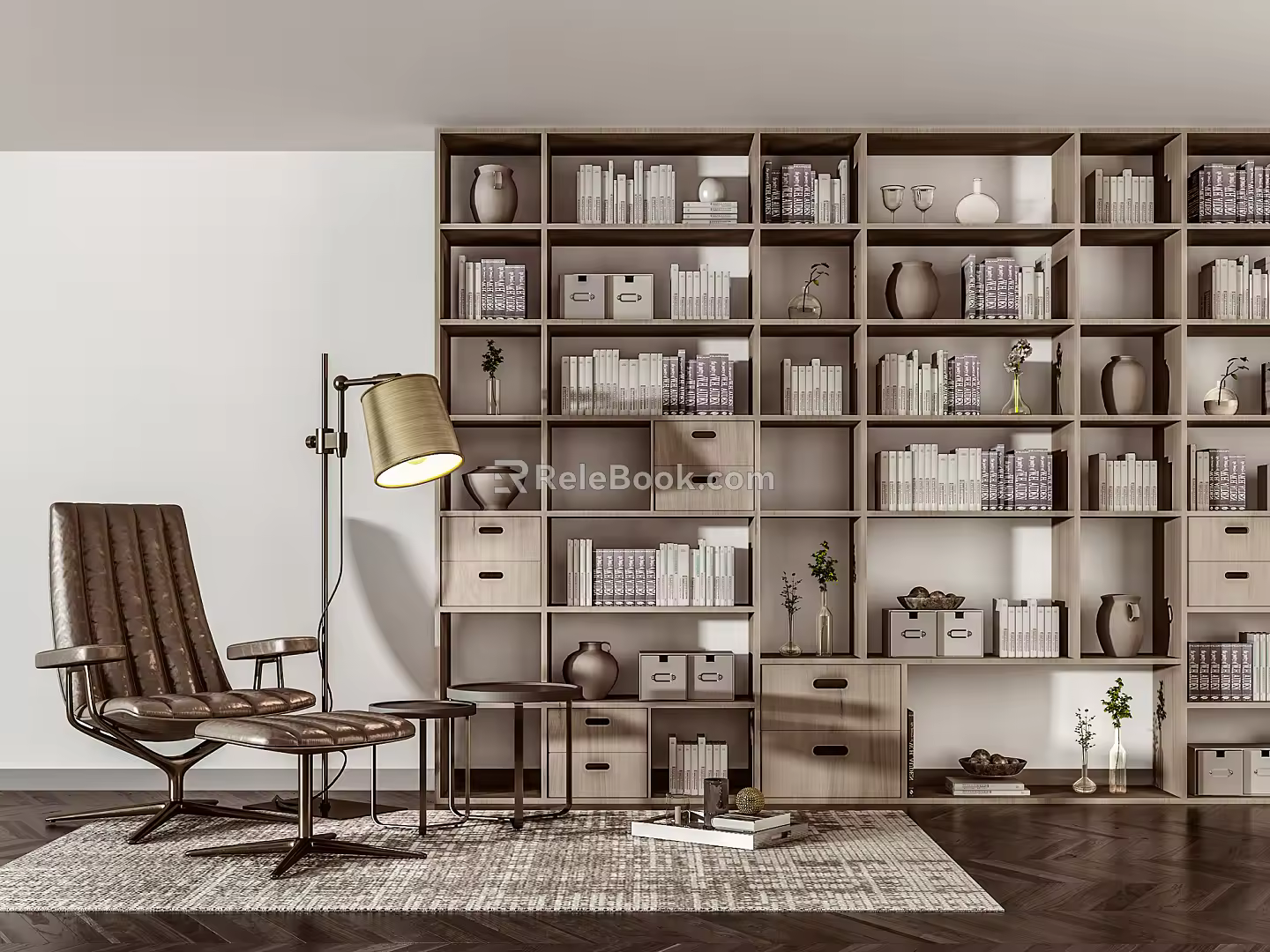 Modern bookcase bookshelf decoration combination 3d model