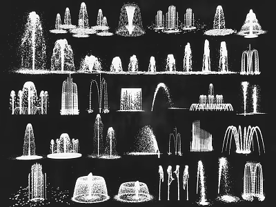Various Decorative Water Fountain Designs with Different Spray Patterns and Styles 3d model