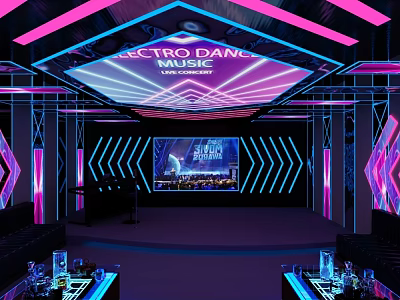 KTV Entertainment Venue With Electro Dance Stage LED Screen Neon Lights And Private Karaoke Rooms 3d model