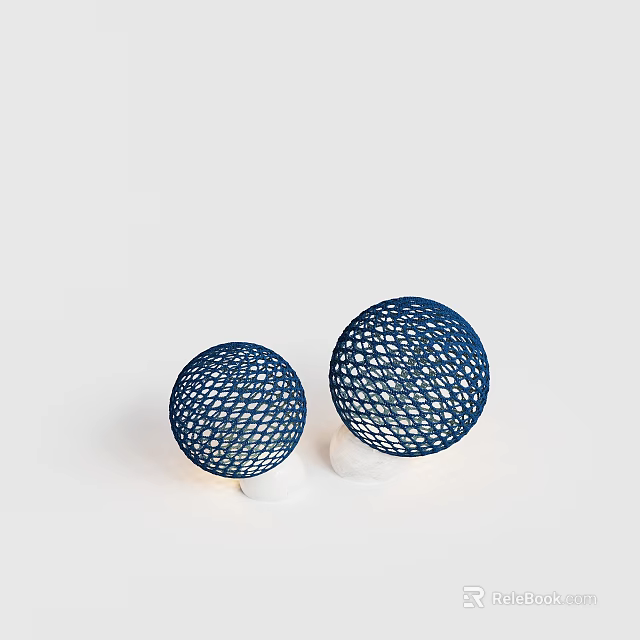Blue Spherical Outdoor Lights With Woven Mesh Design And White Base For Garden Decor 3d model 