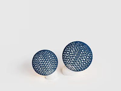 Blue Spherical Outdoor Lights With Woven Mesh Design And White Base For Garden Decor 3d model
