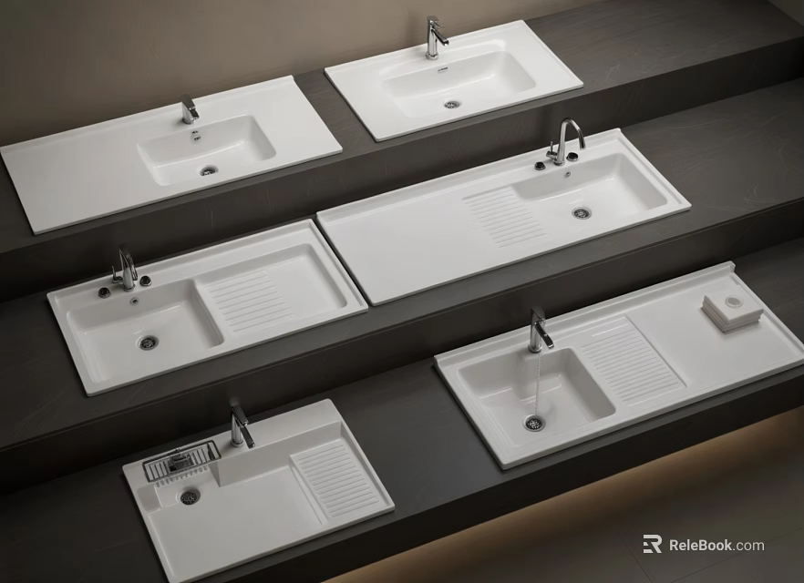 Modern White Kitchen Sink Designs With Drainer And Faucet On 3d model 