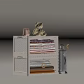 Modern White Storage Cabinet With Teddy Bear Folded Clothes And Metal Basket