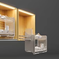 Modern Wooden Kitchen Cabinets With LED Lighting And Open Dish Rack Storage 3d model