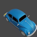 Blue Classic Beetle Car 3D Model With White Details And License Plate