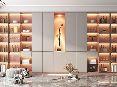 Modern Wine Cabinet With Illuminated Glass Doors Multiple Shelves And Wine Storage 3d model
