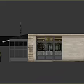 City Cafe Modern Storefront With Awning Display Windows And Green Plants