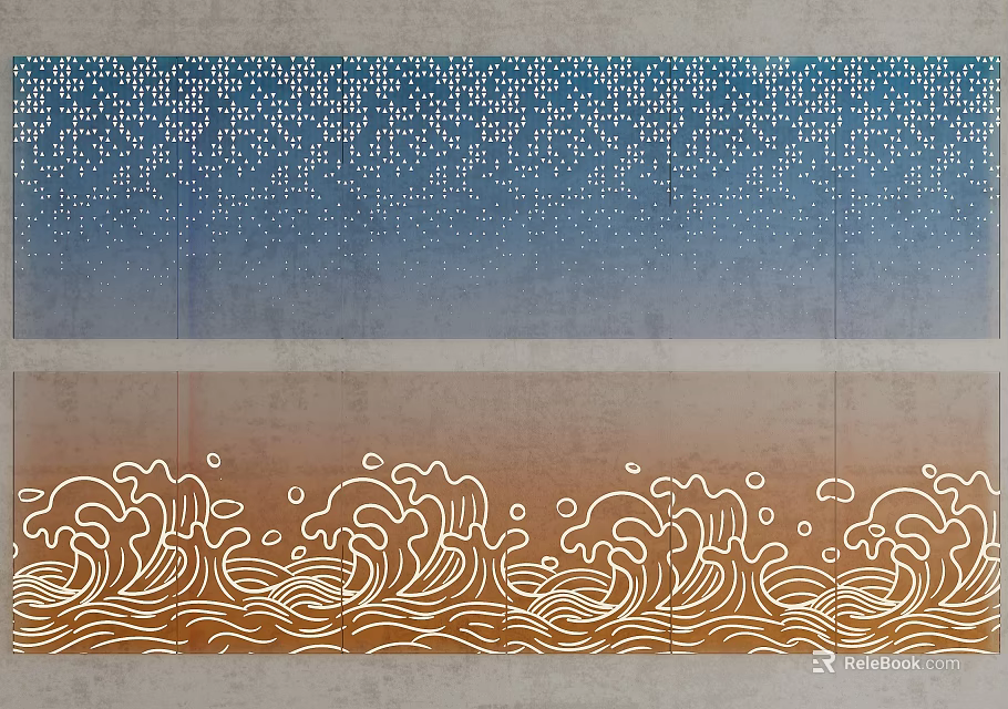 Decorative Background Design With Blue Dots And Brown White Wave Patterns 3d model