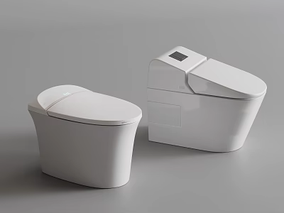 Modern Smart White Toilets With Sleek Design And Digital Display Panels 3d model