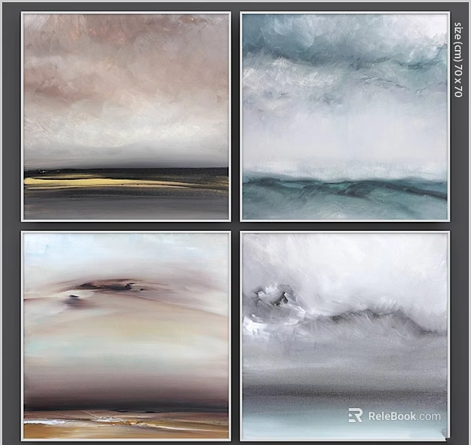 Four Modern Picture Frames Featuring Abstract Artworks in Neutral Tones for Home Decor 3d model 