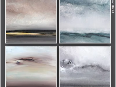 Four Modern Picture Frames Featuring Abstract Artworks in Neutral Tones for Home Decor 3d model