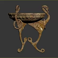 Golden Metallic Decorative Bowl With Curved Stands And Intricate Artistic Design
