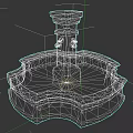 Ornate Stone Fountain Structure in Garden Landscape with Decorative Base and Carved Details