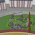 Scenic Park Landscape Design with Curved Walkways Various Trees Colorful Flower Beds and Rest Areas