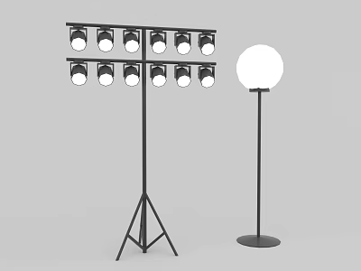 Modern Lighting Combination with Tripod Stand Multiple Round Lamp Heads and Round Base Floor Lamp 3d model