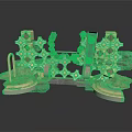 Geometric Scene Component With Diamond Panels Golden Framework Mechanical Elements And Stone Base