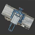 Blue Industrial Gantry Crane With Red Lifting Arm And Platform Structure 3d model