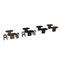 Modern Round Dining Table and Chairs Set With Oak Wood Top And Gray Upholstered Seats