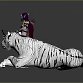 Elf Warrior in Purple Armor Holding Weapon Standing Beside White Tiger With Black Stripes