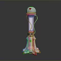 Futuristic Cylindrical Sci Fi Device With Green Glowing Tube Red Accent Dome And Silver Stand