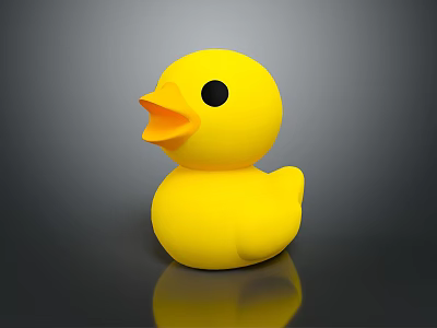 Cute Yellow Rubber Duck Toy with Orange Beak on Dark Reflective Surface 3d model