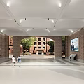 School Main Entrance Hall With Brick Walls Archway Spacious Floor Bright Lighting And Students Walking