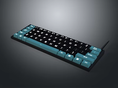 Computer Keyboard with Black and Teal Keys Modern Standard Layout Design 3d model