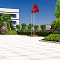 Modern Office Building Exterior Design With Glass Curtain Wall Greenery And Pedestrians