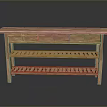 Wooden Console Table With Flat Top And Slatted Shelves For Home Decor
