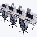Modern Office Workspace With Multiple Desks Ergonomic Chairs Dividers And Keyboards