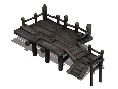 Rustic Wooden Platform Furniture With Railings Stairs And Simple Design 3d model