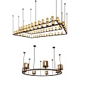 Modern Rectangular And Circular Chandelier Design With Glass Shades And Metal Frames 3d model