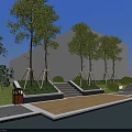 Garden Landscape Design with Trees Stone Steps Wooden Deck and White Building
