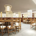 Traditional Chinese Restaurant Featuring Wooden Tables Pendant Lights And Bamboo Partition Design
