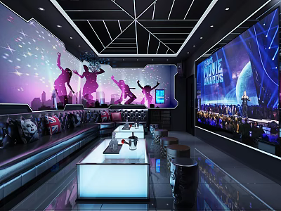 Stylish KTV Interior With Vibrant Lighting Dancing Silhouettes And Projection Screens 3d model